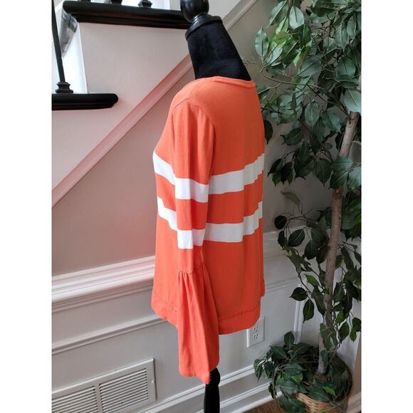 Crown & Ivy Women's Orange & White Cotton Round Neck Long Sleeve Top Blouse M - Picture 9 of 13